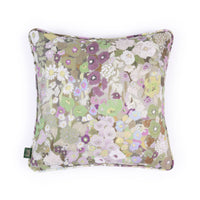 HOLLYHOCKS Cotton Linen Medium Piped Cushion - Meadow