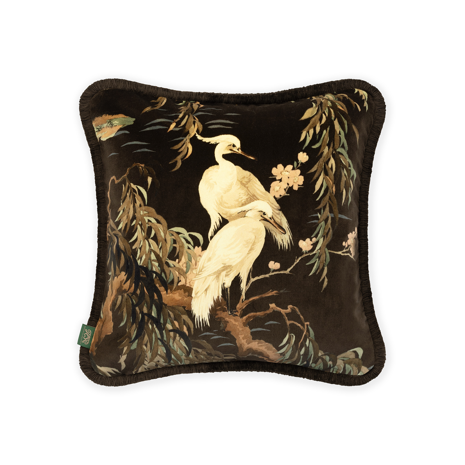 a pillow with a picture of birds on it