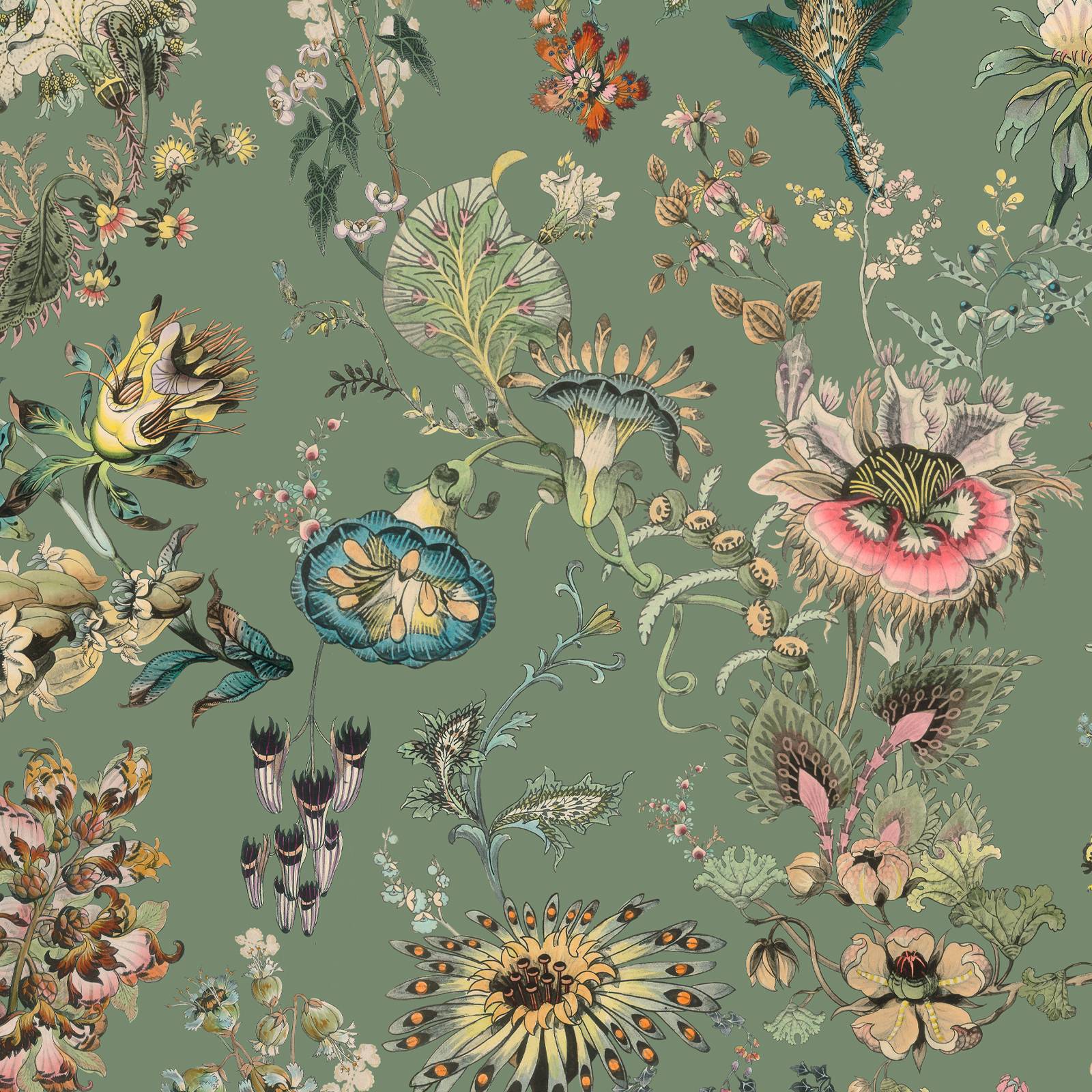 a floral pattern on a green background