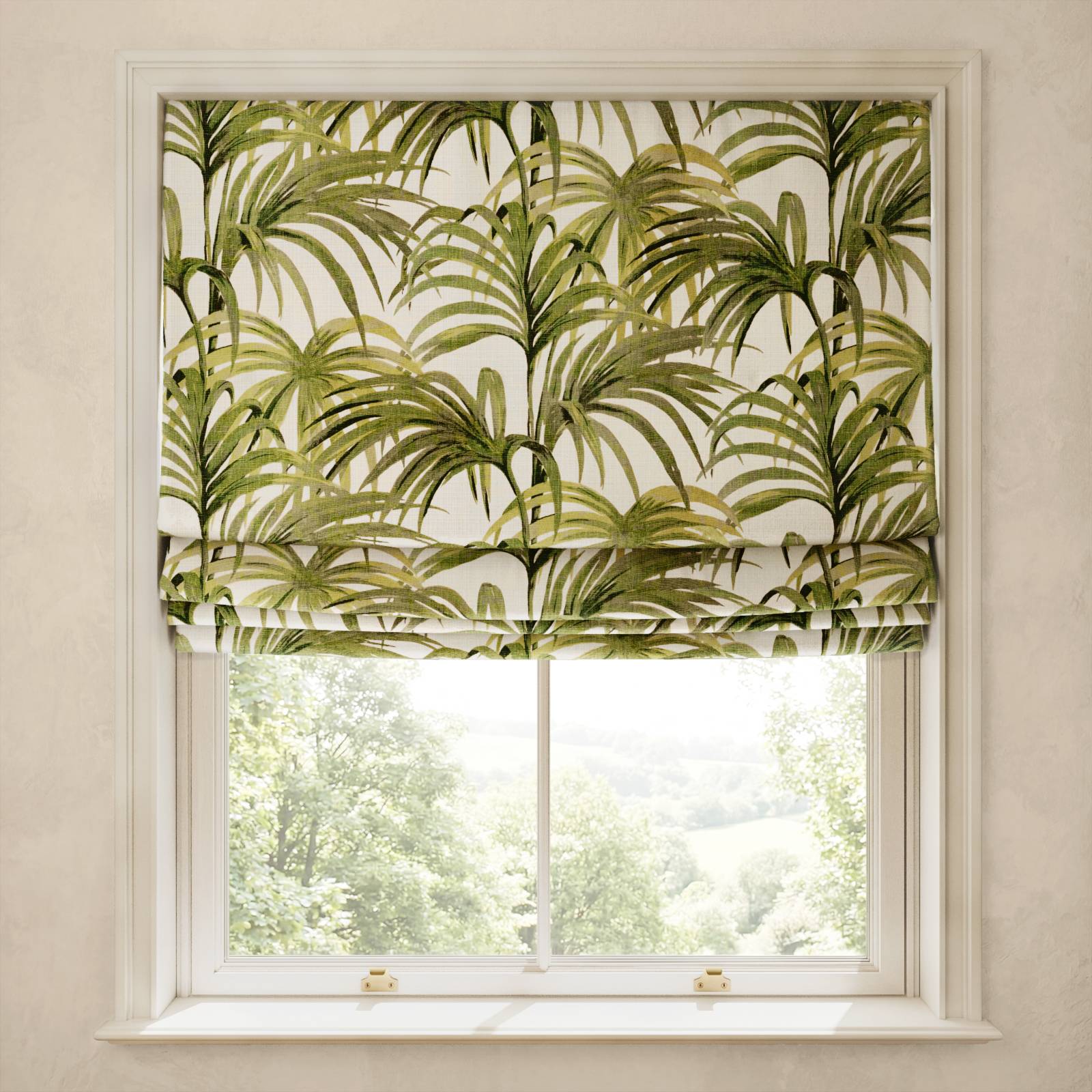 PALMERAL Cotton Linen Blind - Off White & Green